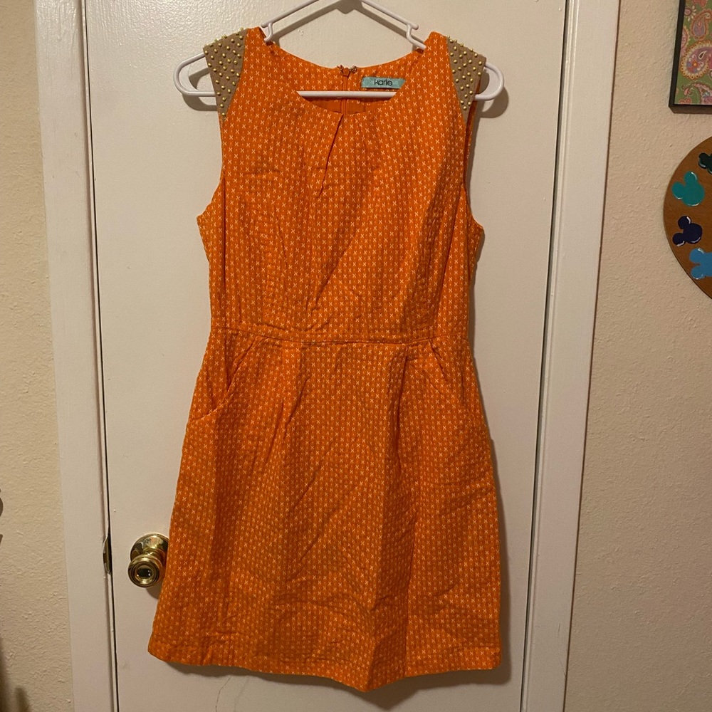 karlie Dress with Beaded Shoulder Detail - Size Medium - Orange